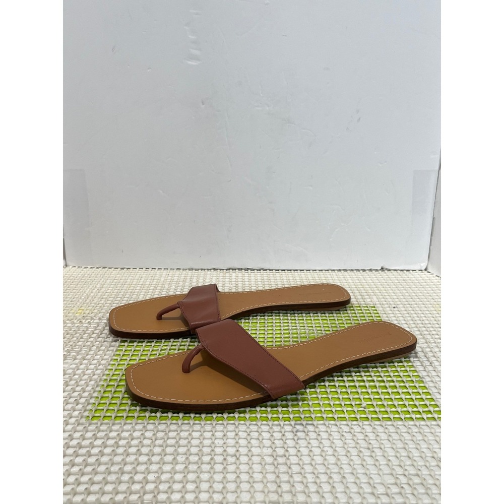 Reformation Leather Thong Sandals Women's 11 Chestnut Brown Square Toe Flat New